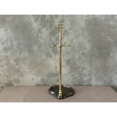 Serviteur de cheminée ancien en laiton et fonte d'époque 19 ème