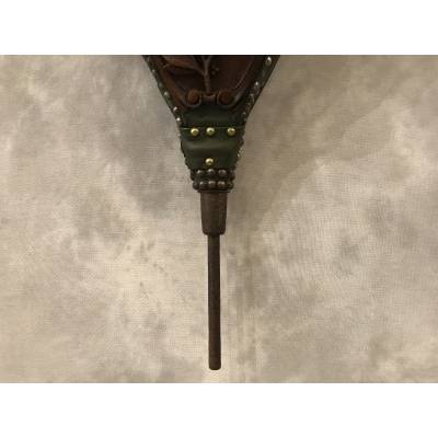 Beau grand soufflet de cheminée en chêne sculpté d'époque 19 ème