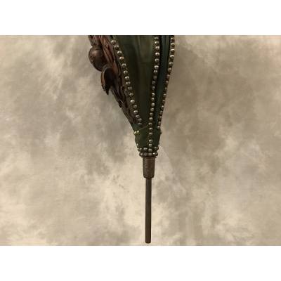 Beau grand soufflet de cheminée en chêne sculpté d'époque 19 ème