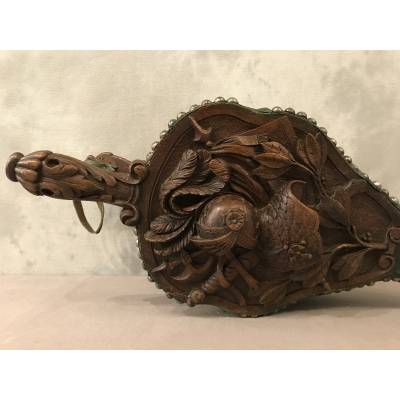 Beautiful large carved oak fireplace bellows from the 19th century