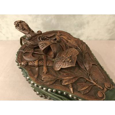 Beautiful large carved oak fireplace bellows from the 19th century