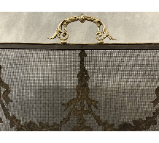 Ecran de cheminée en bronze, pare feu d'époque 19 ème de style Louis XVI