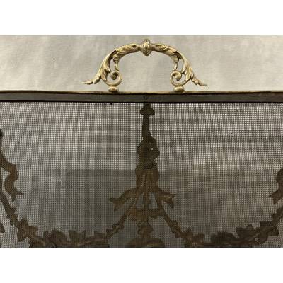 Ecran de cheminée en bronze, pare feu d'époque 19 ème de style Louis XVI