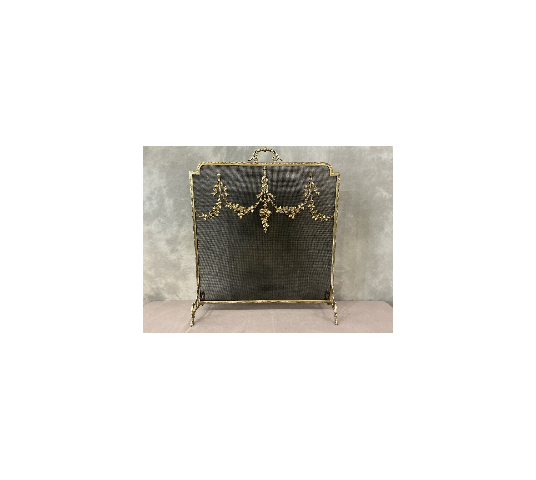 Ecran de cheminée en bronze, pare feu d'époque 19 ème de style Louis XVI