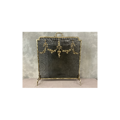 Ecran de cheminée en bronze, pare feu d'époque 19 ème de style Louis XVI
