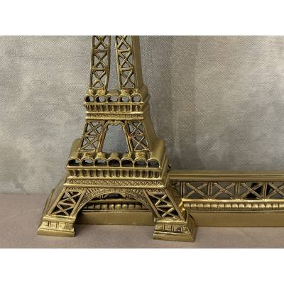Fireplace bar, bronze fireplace bar Eiffel Tower decor circa 1900