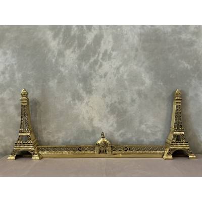 Fireplace bar, bronze fireplace bar Eiffel Tower decor circa 1900