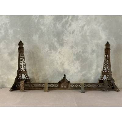 Fireplace bar, bronze fireplace bar Eiffel Tower decor circa 1900