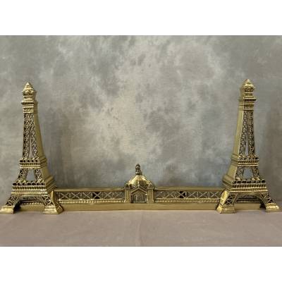 Fireplace bar, bronze fireplace bar Eiffel Tower decor circa 1900
