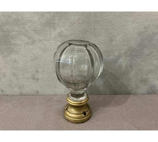 Boule d'escalier en cristal à facettes et en bronze d'époque 19 ème