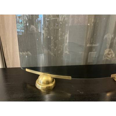 Smoked and curved glass fire screen from the 1970s