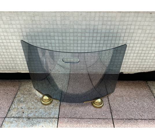 Pare feu en verre fumée et galbée des années 1970