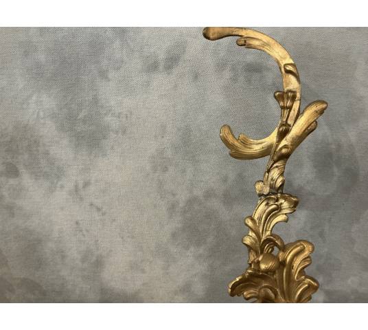Pair of andirons, decorated with a fire motif in gilt bronze, dating from the 19th century