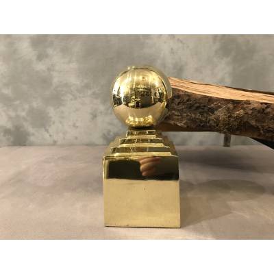 Pair of large brass ball andirons from the 19th century