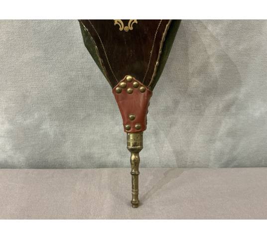 Petit soufflet de cheminée ancien en marqueterie d'époque 19 ème