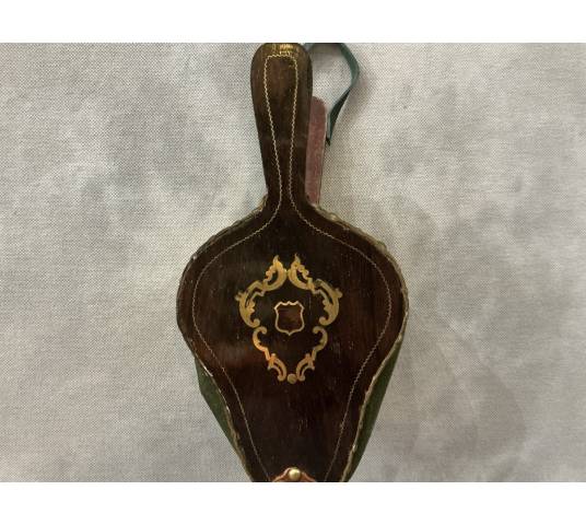 Petit soufflet de cheminée ancien en marqueterie d'époque 19 ème