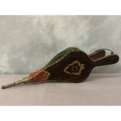 Petit soufflet de cheminée ancien en marqueterie d'époque 19 ème