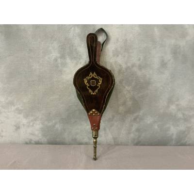 Petit soufflet de cheminée ancien en marqueterie d'époque 19 ème