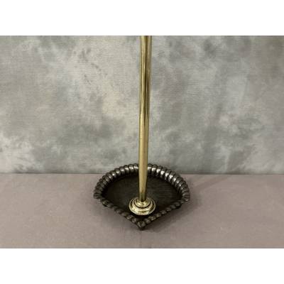 19th century brass and cast iron fireplace set