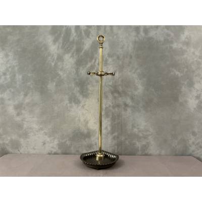 19th century brass and cast iron fireplace set