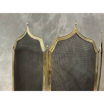 Petit pare feu de cheminée ancien en laiton d'époque 19 ème