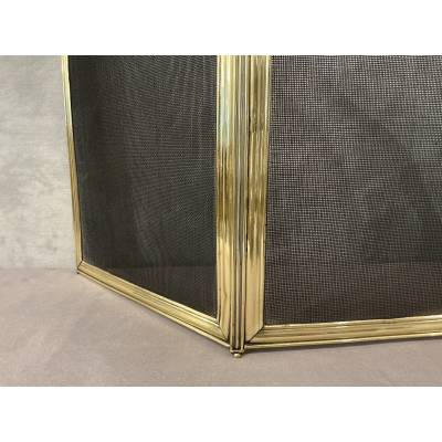 Petit pare feu de cheminée ancien en laiton d'époque 19 ème