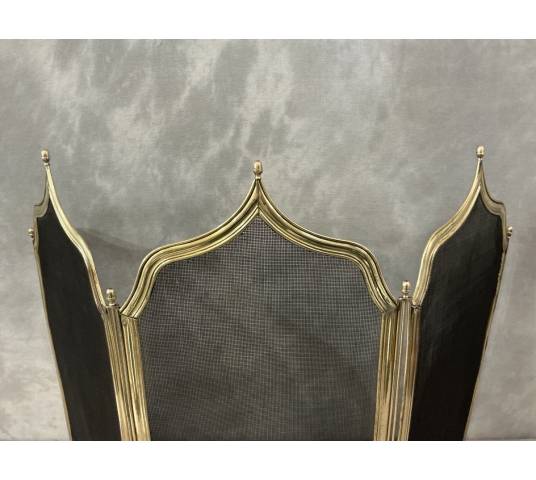 Petit pare feu de cheminée ancien en laiton d'époque 19 ème