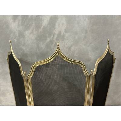 Petit pare feu de cheminée ancien en laiton d'époque 19 ème