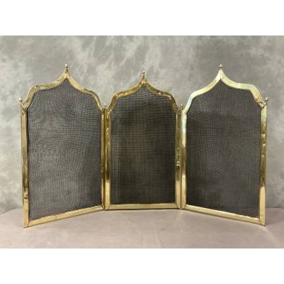 Petit pare feu de cheminée ancien en laiton d'époque 19 ème