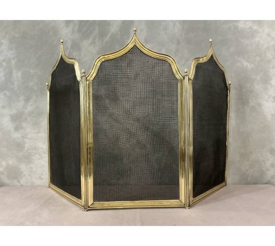 Petit pare feu de cheminée ancien en laiton d'époque 19 ème