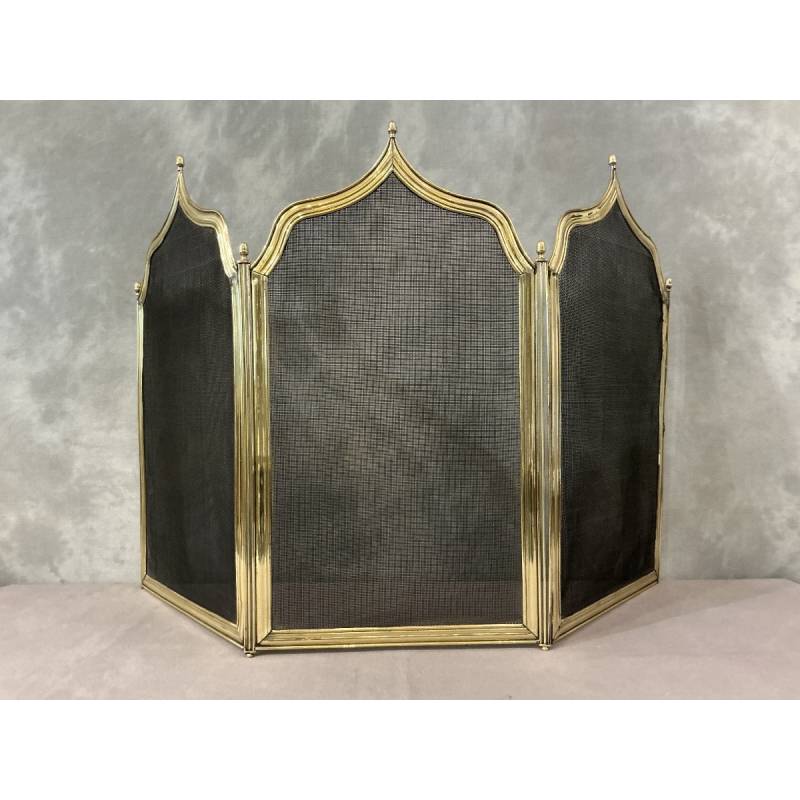 Petit pare feu de cheminée ancien en laiton d'époque 19 ème