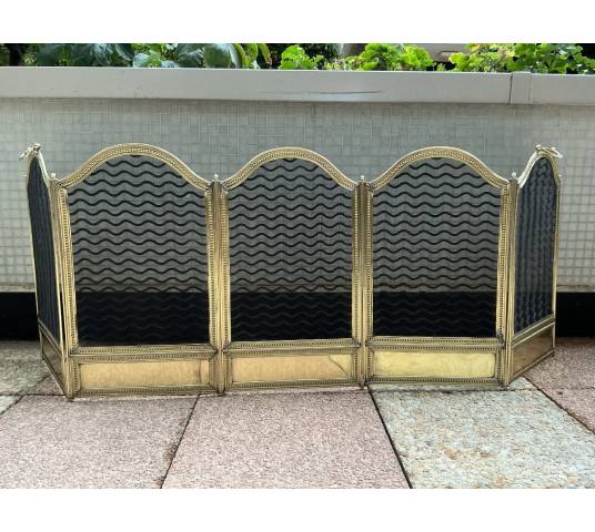 Large pare feu de cheminée ancien en laiton d'époque 19 ème