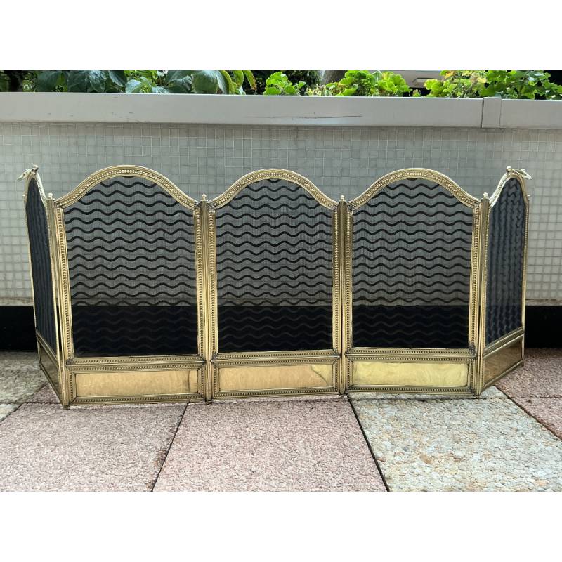 Large pare feu de cheminée ancien en laiton d'époque 19 ème