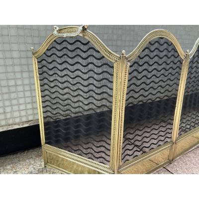 Large pare feu de cheminée ancien en laiton d'époque 19 ème