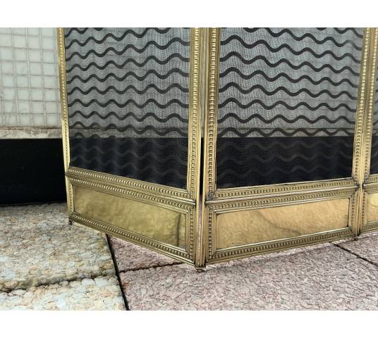 Large pare feu de cheminée ancien en laiton d'époque 19 ème