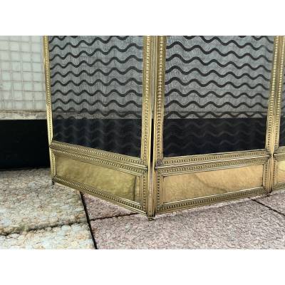 Large pare feu de cheminée ancien en laiton d'époque 19 ème