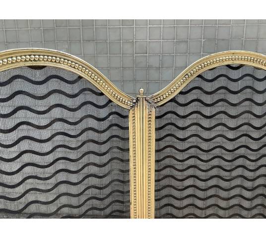 Large pare feu de cheminée ancien en laiton d'époque 19 ème