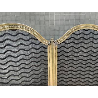 Large pare feu de cheminée ancien en laiton d'époque 19 ème