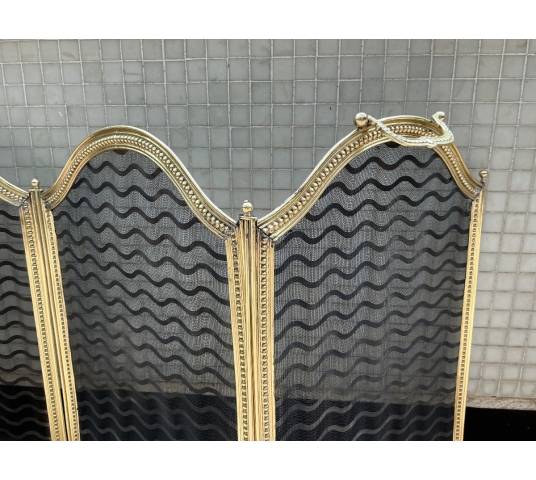 Large pare feu de cheminée ancien en laiton d'époque 19 ème