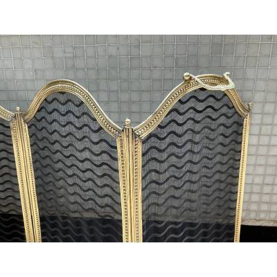 Large pare feu de cheminée ancien en laiton d'époque 19 ème