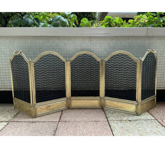 Large pare feu de cheminée ancien en laiton d'époque 19 ème