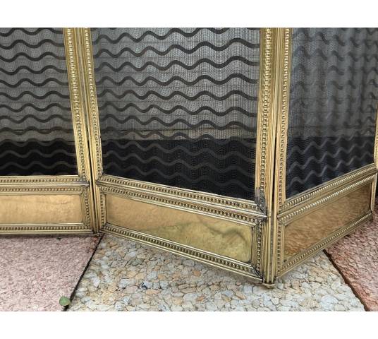 Large pare feu de cheminée ancien en laiton d'époque 19 ème