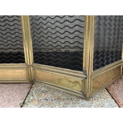 Large pare feu de cheminée ancien en laiton d'époque 19 ème