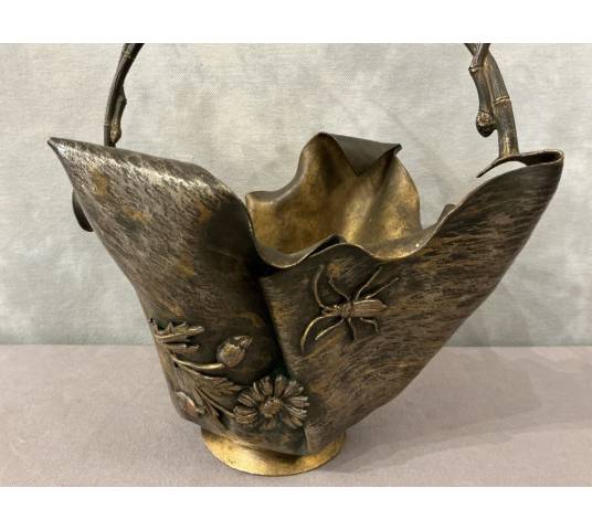 Beautiful Art Nouveau bronze and silvered bronze basket
