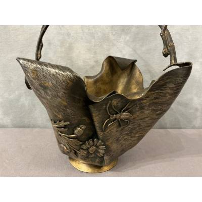 Beau panier en bronze et bronze argenté d'époque Art Nouveau