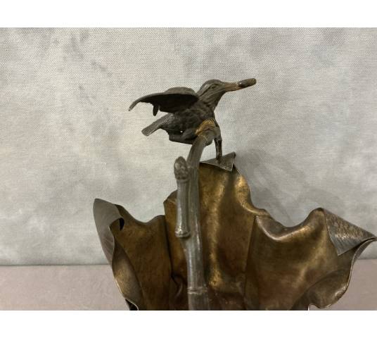 Beau panier en bronze et bronze argenté d'époque Art Nouveau