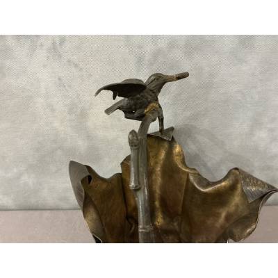 Beau panier en bronze et bronze argenté d'époque Art Nouveau