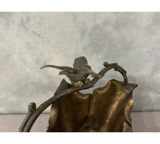Beau panier en bronze et bronze argenté d'époque Art Nouveau