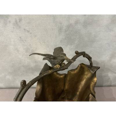 Beau panier en bronze et bronze argenté d'époque Art Nouveau