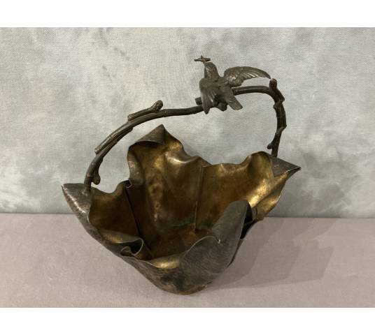 Beau panier en bronze et bronze argenté d'époque Art Nouveau